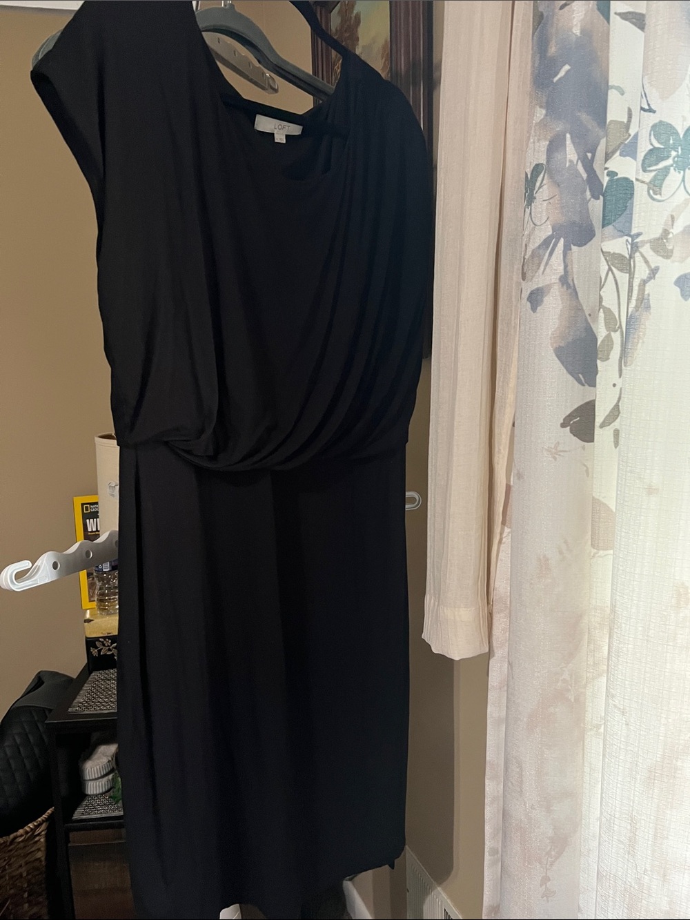 LOFT Black Draped Midi Dress